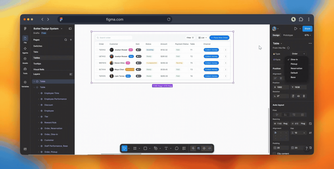 Order table organism - live interaction