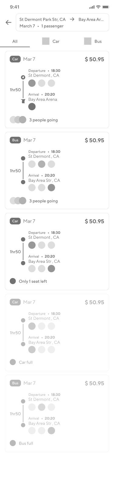 Carpool List Wireframe