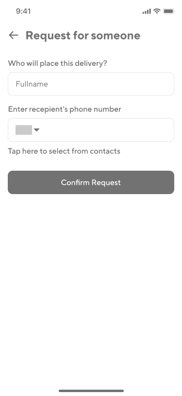 Request Ride Wireframe
