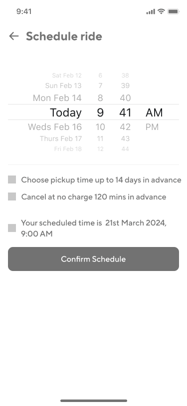 Schedule Ride Wireframe