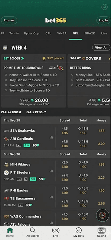 Bet365 sportsbook interface