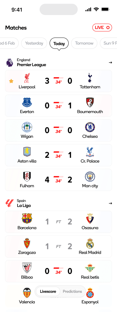 Livescore Home Screen